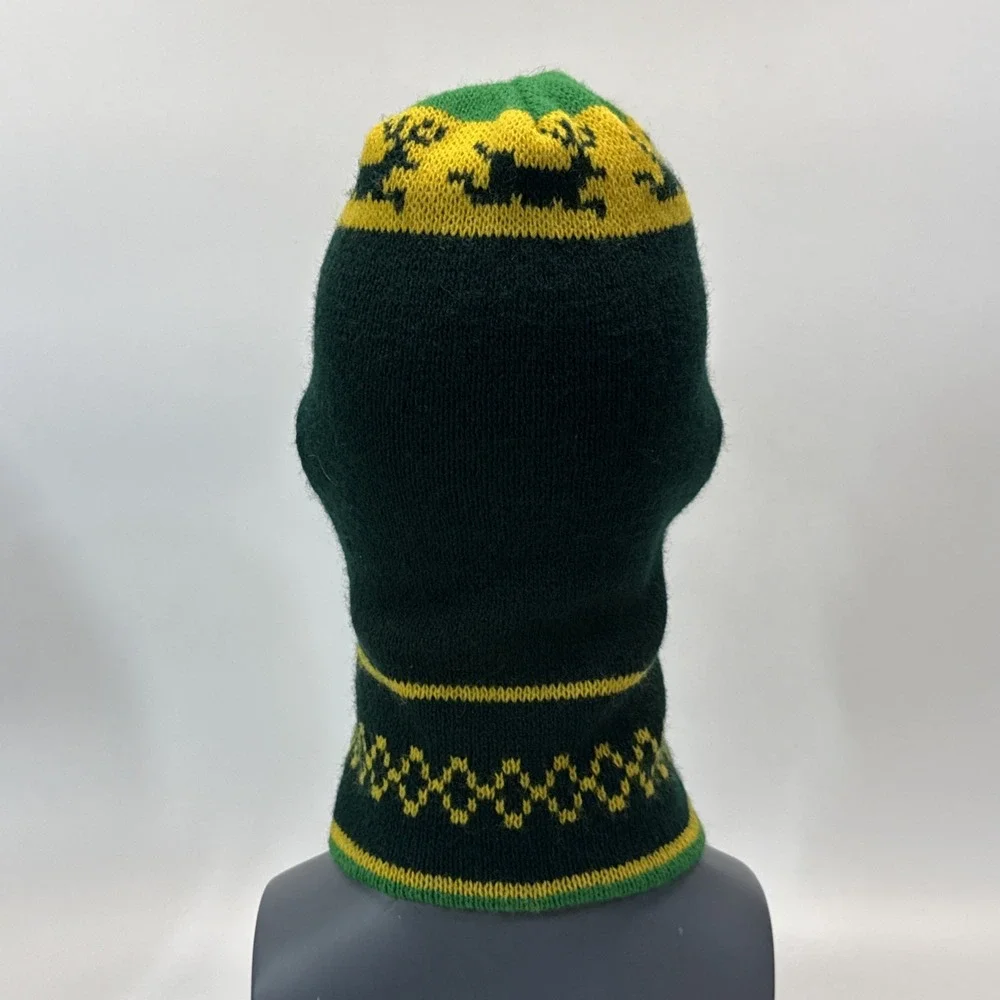 Vintage Face Mask Balaclava Green Patterned Knit Winter Hunting Deer Mask 3 Hole